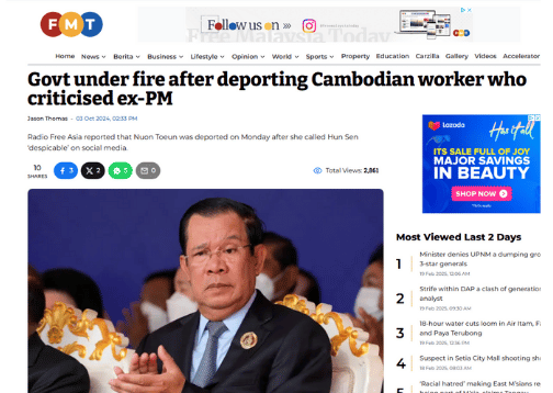 Govt under fire after deporting Cambodian worker who criticised ex-PM