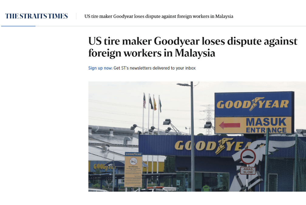 US tire maker Goodyear loses dispute against foreign workers in Malaysia