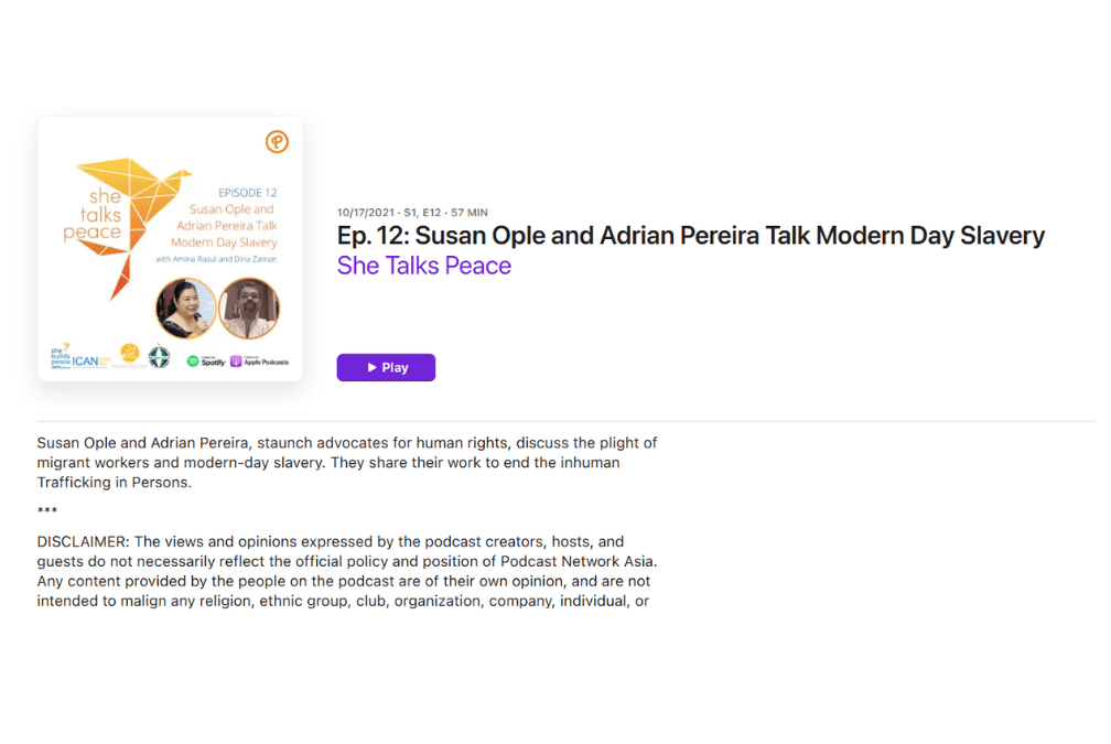 Ep. 12: Susan Ople and Adrian Pereira Talk Modern Day Slavery
