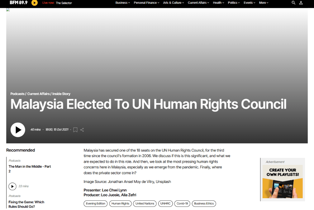 MALAYSIA ELECTED TO UN HUMAN RIGHTS COUNCIL