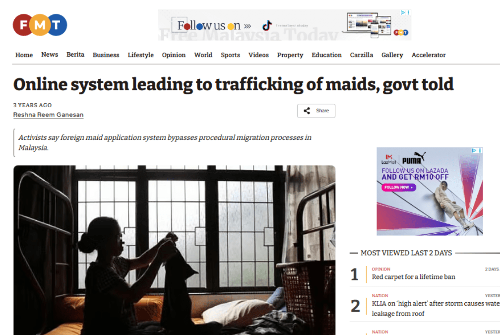 Online system leading to trafficking of maids, govt told