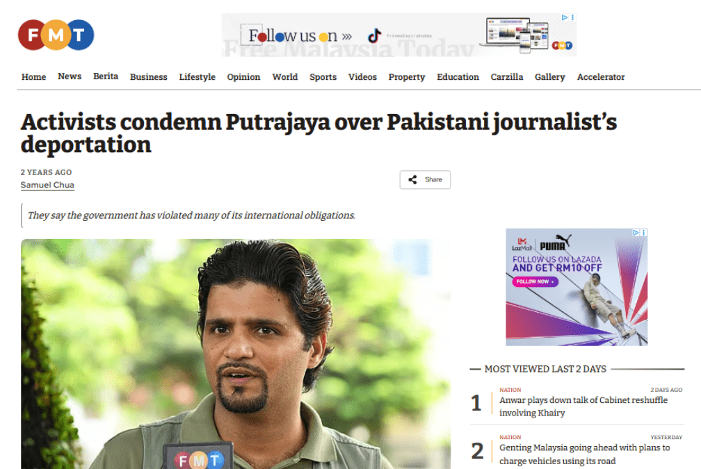 Activists condemn Putrajaya over Pakistani journalist’s deportation