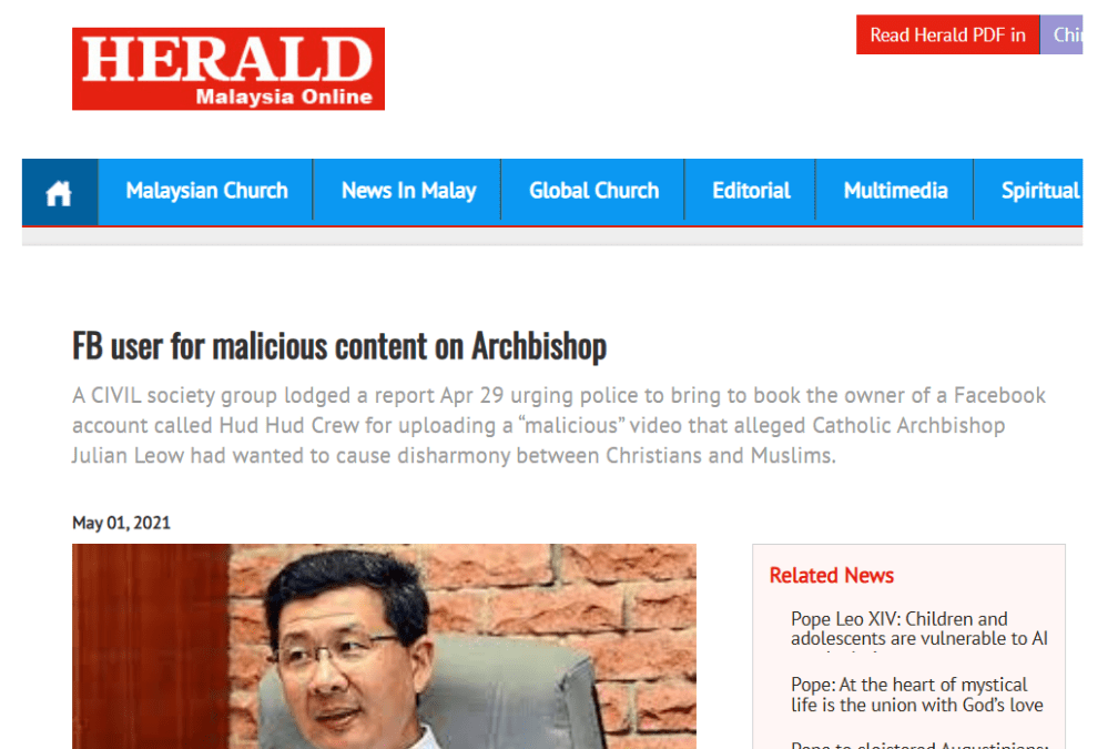 FB user for malicious content on Archbishop
