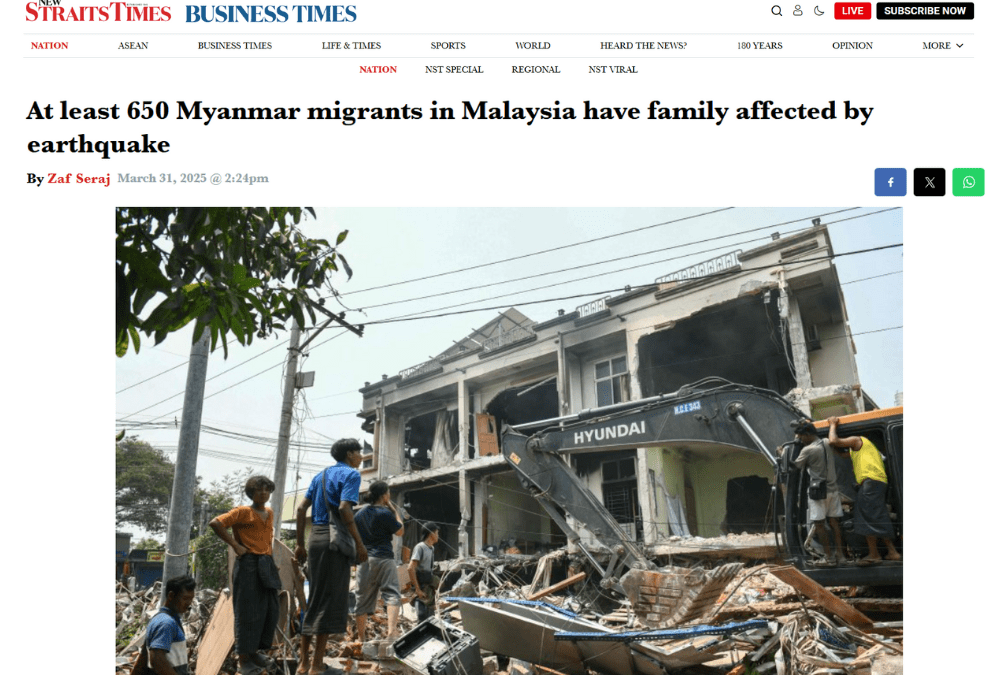 At least 650 Myanmar migrants in Malaysia have family affected by earthquake